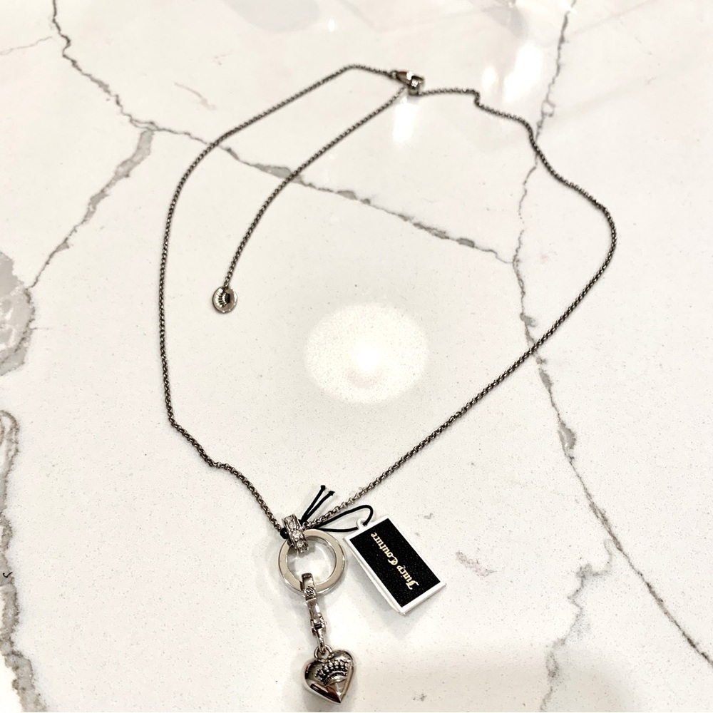 🩷 Juicy Couture Silver Heart Charm Long Adjustable Necklace - Picture 5 of 9